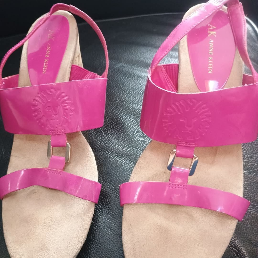 Anne Klein Pink Wedge Sandals with Wide Strap